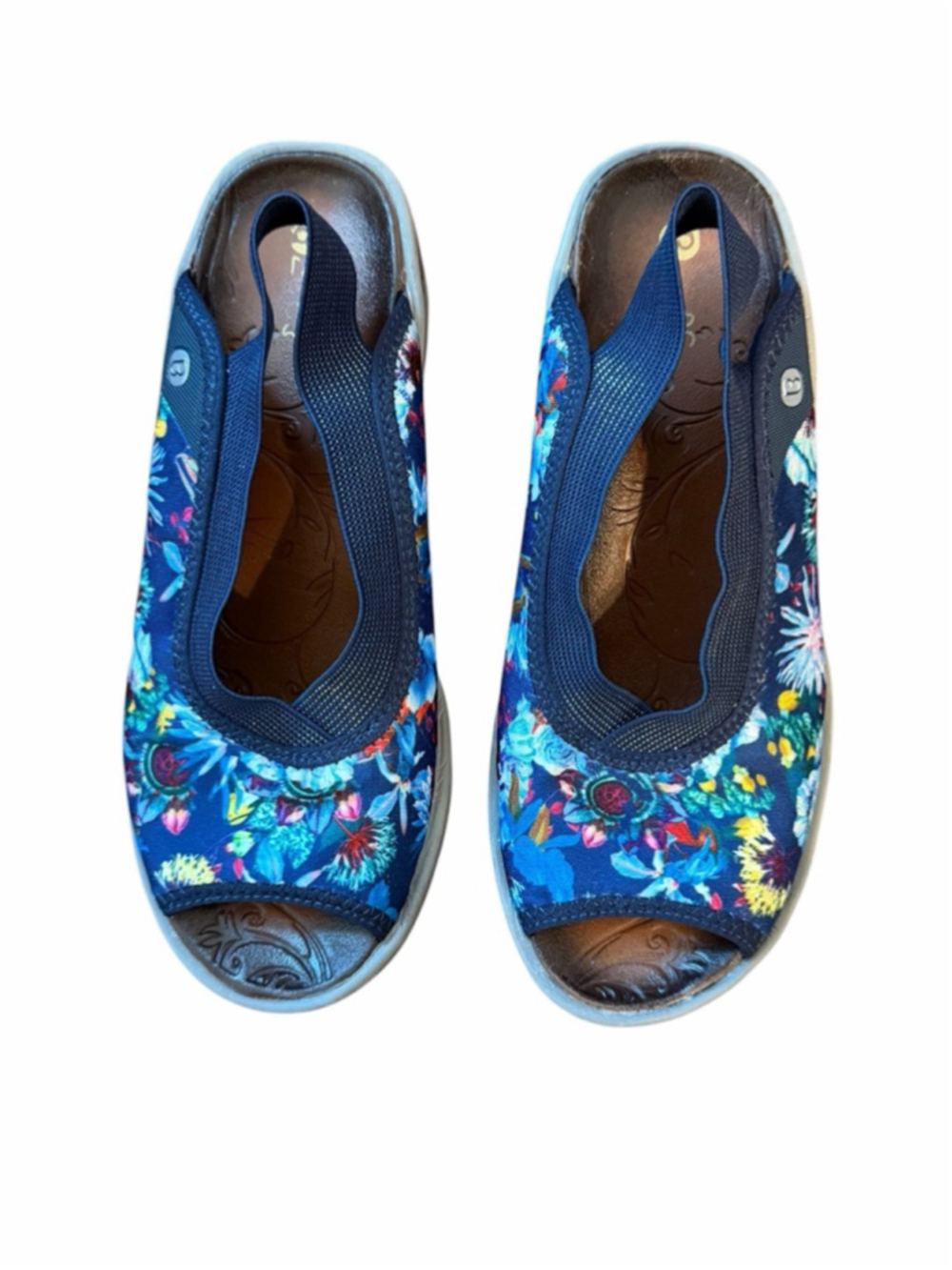 Zebs Blue Multicolor Floral Peep Toe Sandals Size 7.5 - Picture 5 of 8